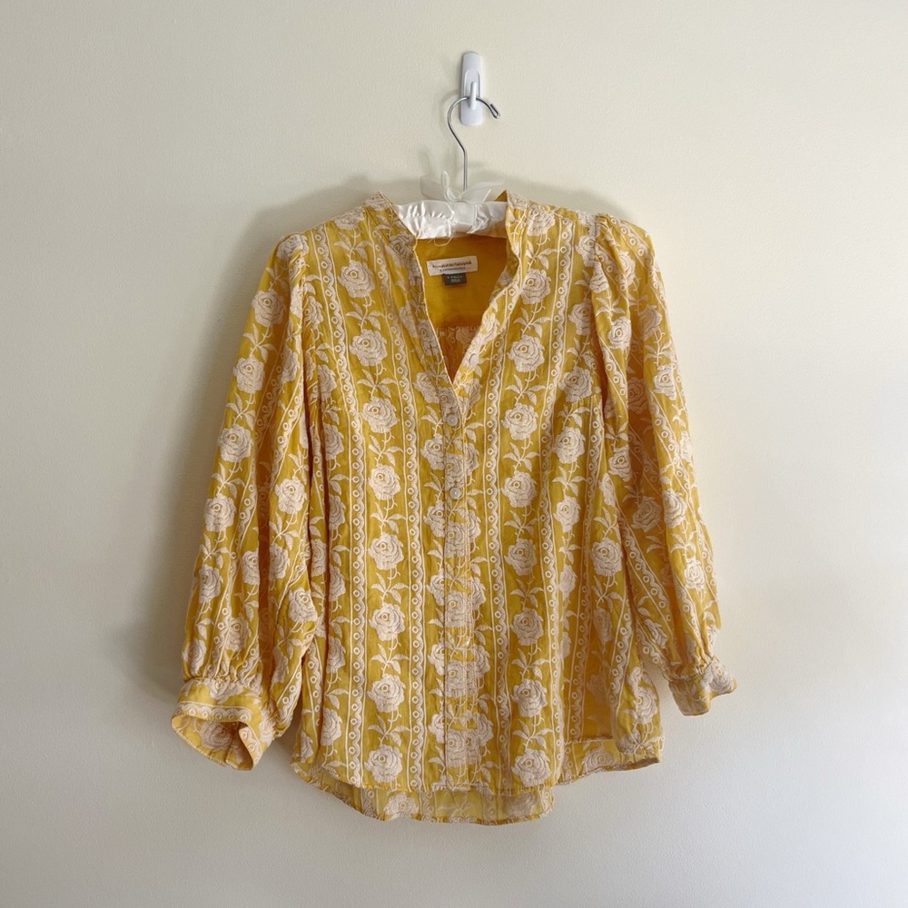Anthropologie 100% Cotton Embroidered Button-Up Shirt XS
